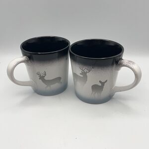 Cabela's Morning Mist Deer 14 Oz Mugs Beautiful Retired Design Gray White (2)